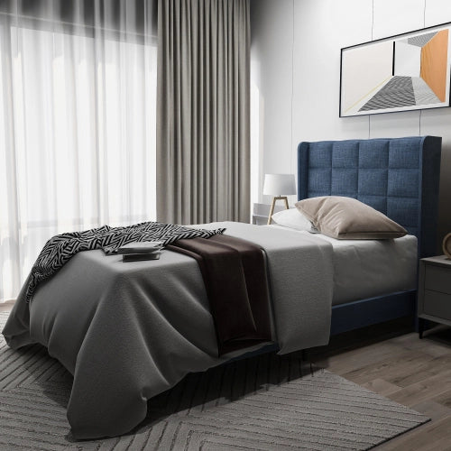 Letto singolo in lino blu - Xylo - 90x200 cm senza materasso