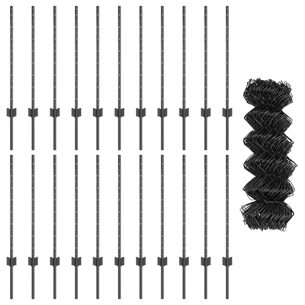 Recinzione a Catena con 22 Post U Grigi 0.8x25 m in Acciaio