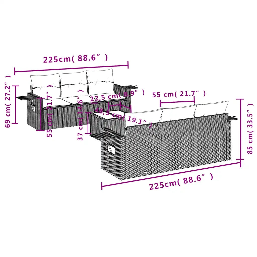 Set Divani da Giardino 7 pz con Cuscini Marrone in Polyrattan 3219913