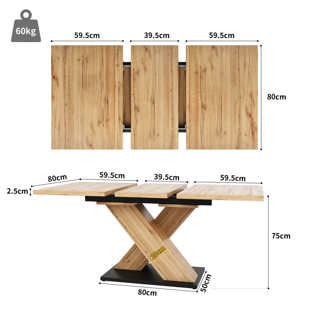 Tavolo da pranzo allungabile 119-158,5x80 cm in MDF