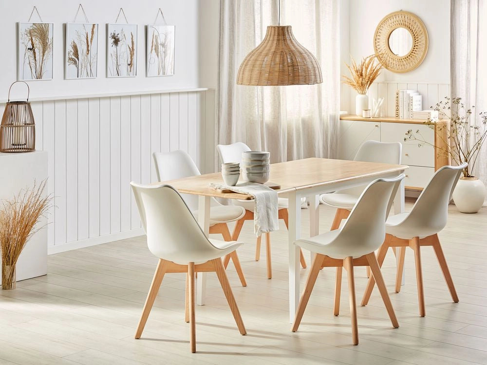 Tavolo da Pranzo in marrone chiaro Allungabile Gambe Bianche 75 x 119 cm sala da pranzo