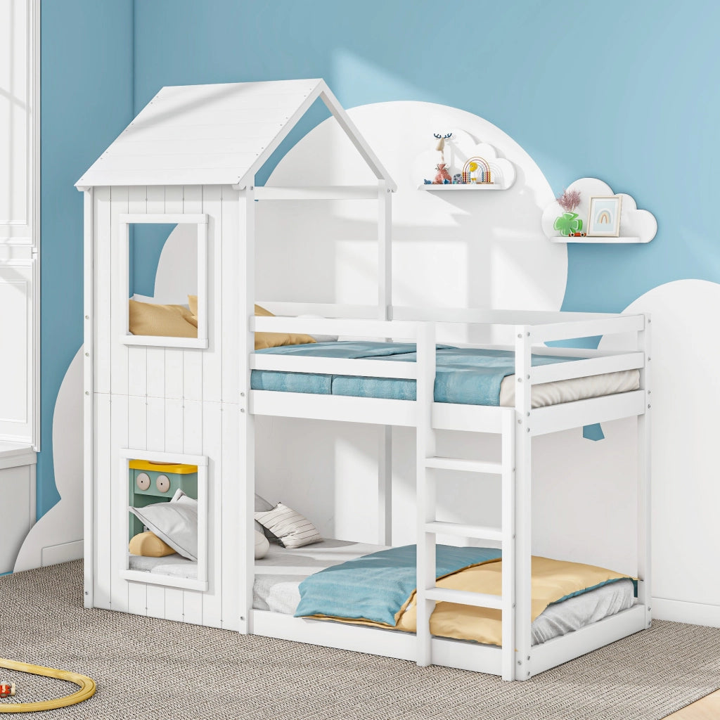 Letto a soppalco per bambini 90 × 200 cm con scala et barriera di sicurezza, senza materasso, bianco