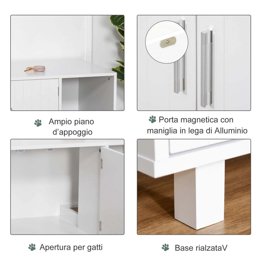 EasyComfort Mobile per Lettiera Gatti in Legno con 2 Ante e Apertura Laterale con Tiragraffi, Bianco