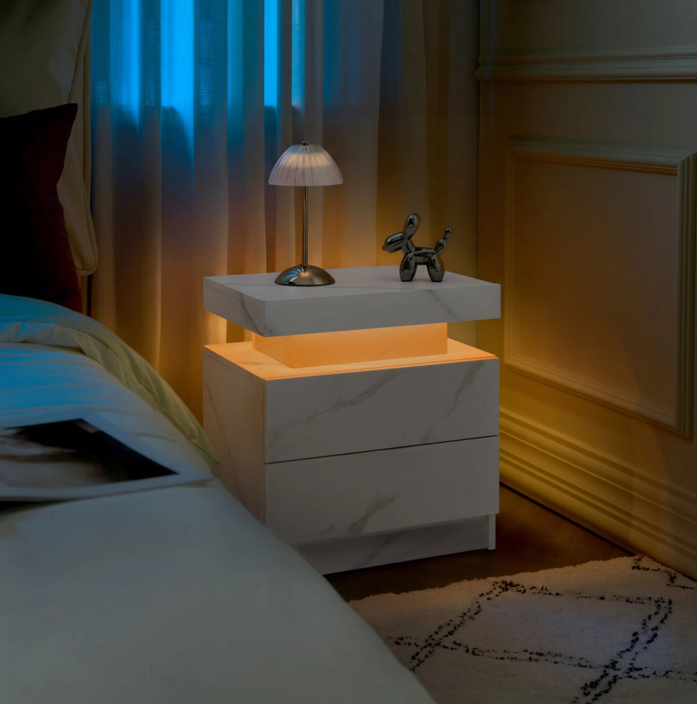 Comodino LED con luci multicolore regolabili in legno ingegnerizzato bianco opaco