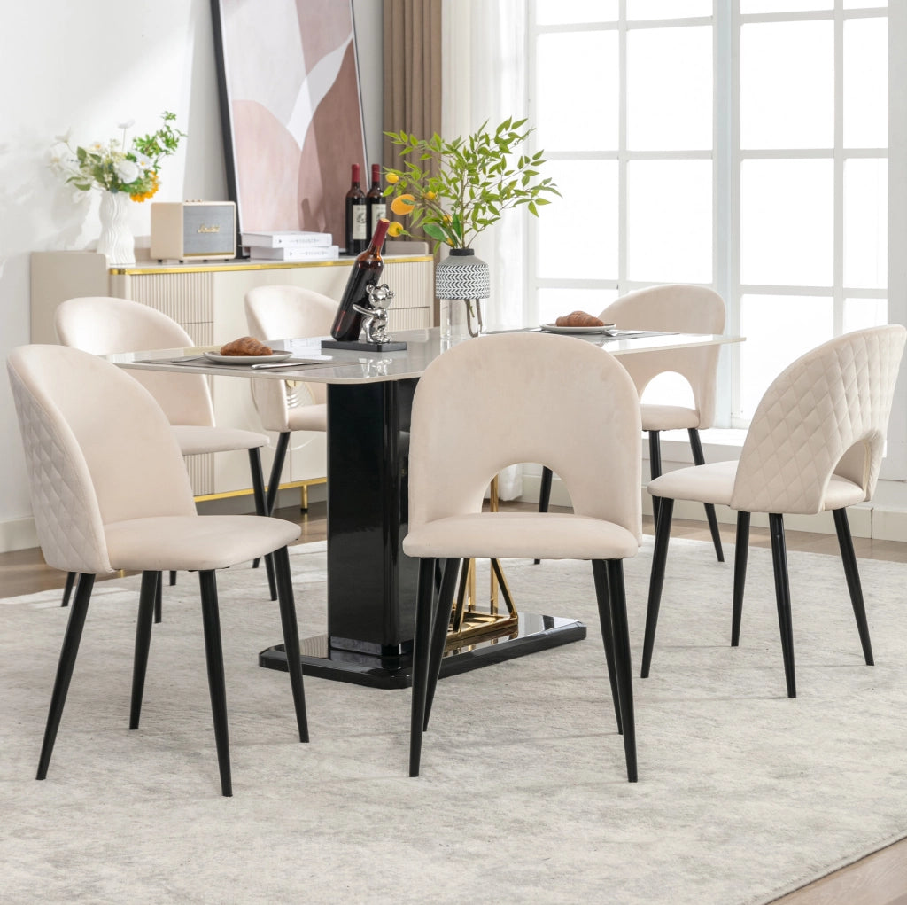 Set di sedie imbottite in velluto beige con piedi regolabili