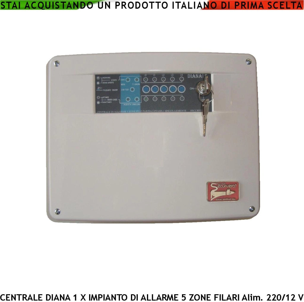 Centrale Allarme Diana 5 Zone Chiave Meccanica Per Impianto Antifurto Filare. Gestisce Sensori di Movimento Ingresso Per Chiave Remota o Telegestione Uscita di Comando Per Sirene Combinatore Fumogeno