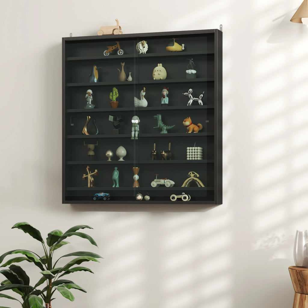 Bacheca Vetrina a Muro con 6 Ripiani Regolabili 80x9.5x83 cm in Legno Nero