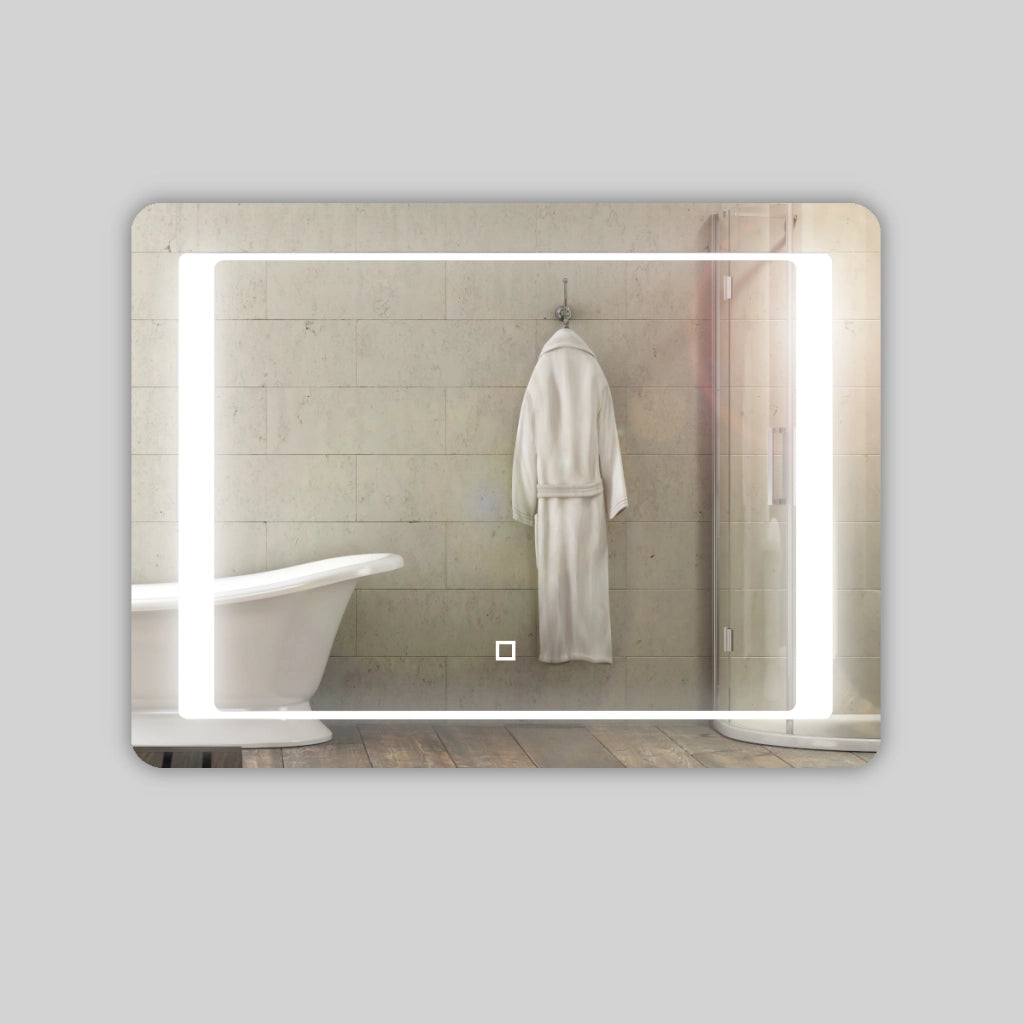 Specchio 5 mm rettangolare cornice led interruttore touch alluminio mdf *** misure 80x60 cm, tonalità dimmerabile 27...