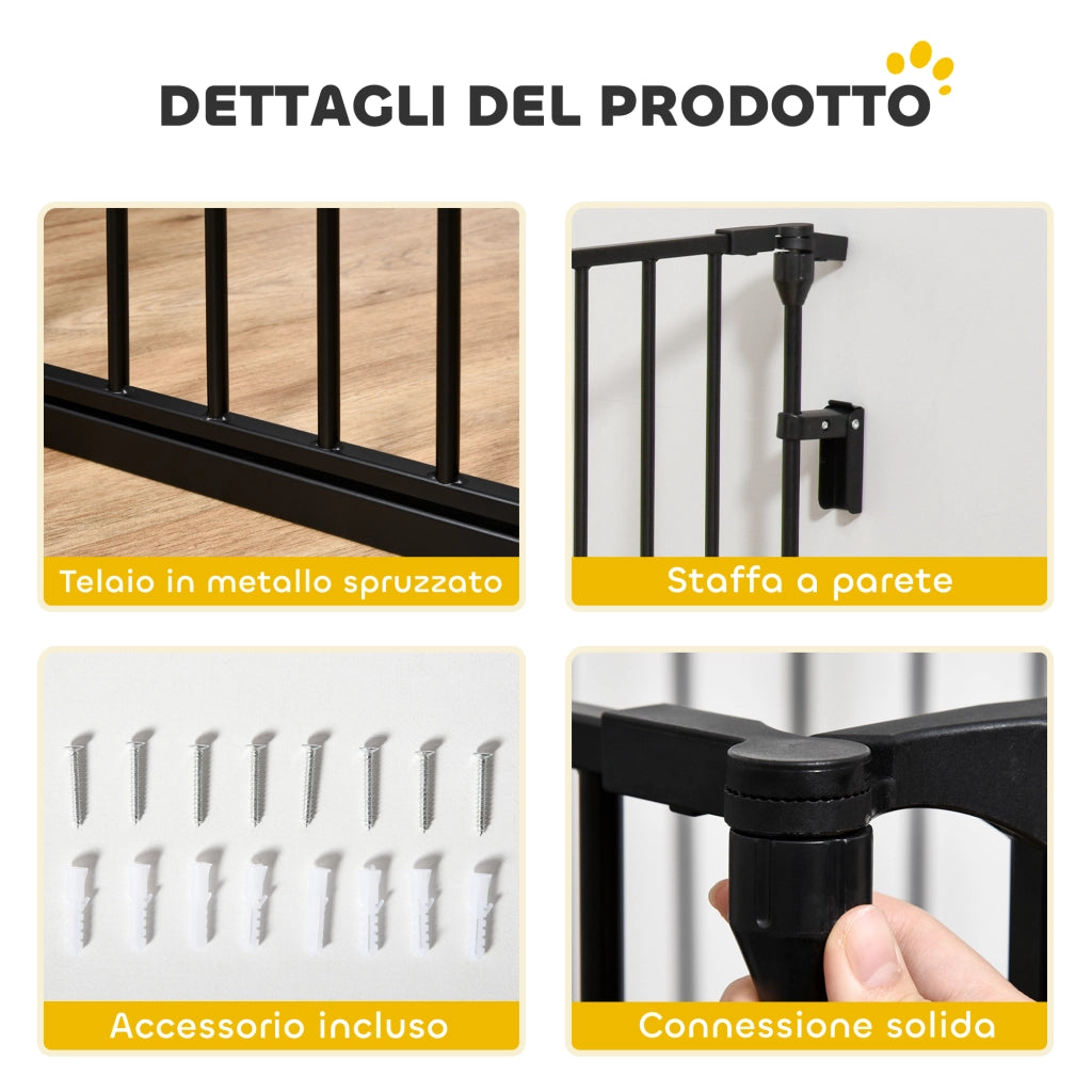 Cancello per Cani Pieghevole 5 Pannelli ¨C zephmum ¨C Nero Metallo Plastica 300x3x74.5 cm