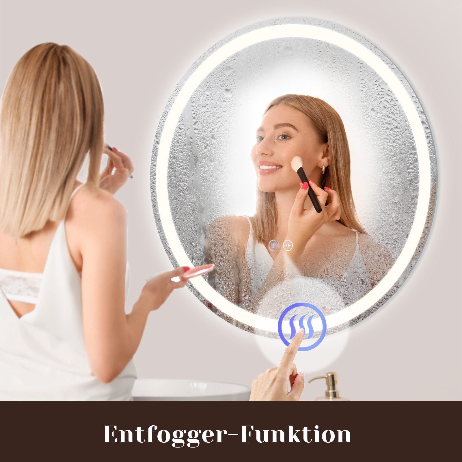 ZMH Specchio da bagno con funzione antiappannamento IP44 Rotondo Bianco Specchio da bagno variabile