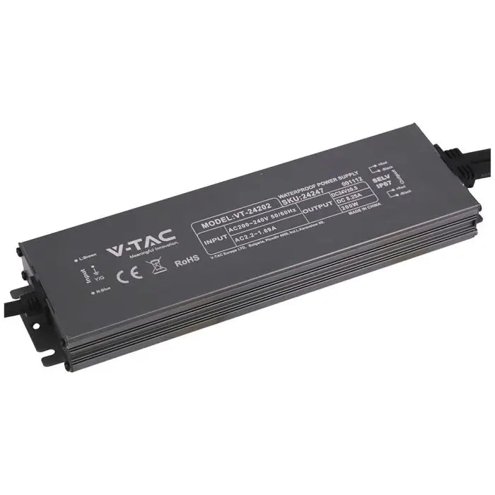 V-TAC Alimentatore LED in Metallo 200W 24V 8.25A con 1 Uscita 244x65x25mm IP67