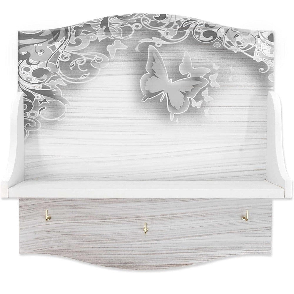 Trade Shop - Mensola Portabarattoli White Butterfly Organizer Utensili Cucina Legno Multiuso -