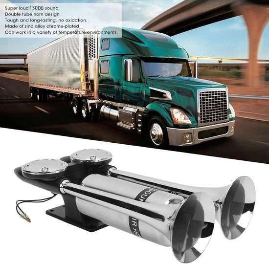 Kit di Fischio per Autocarri - 130dB Fischio Traino a Doppia Tromba in Acciaio Inox per Camion e Altro