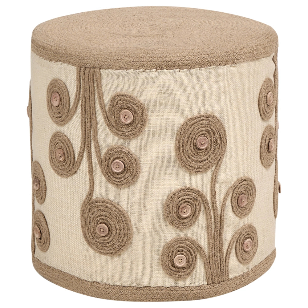 Pouf Bianco e Beige Juta imbottitura in EPS Ottomano Poggiapiedi Soggiorno Stile Boho