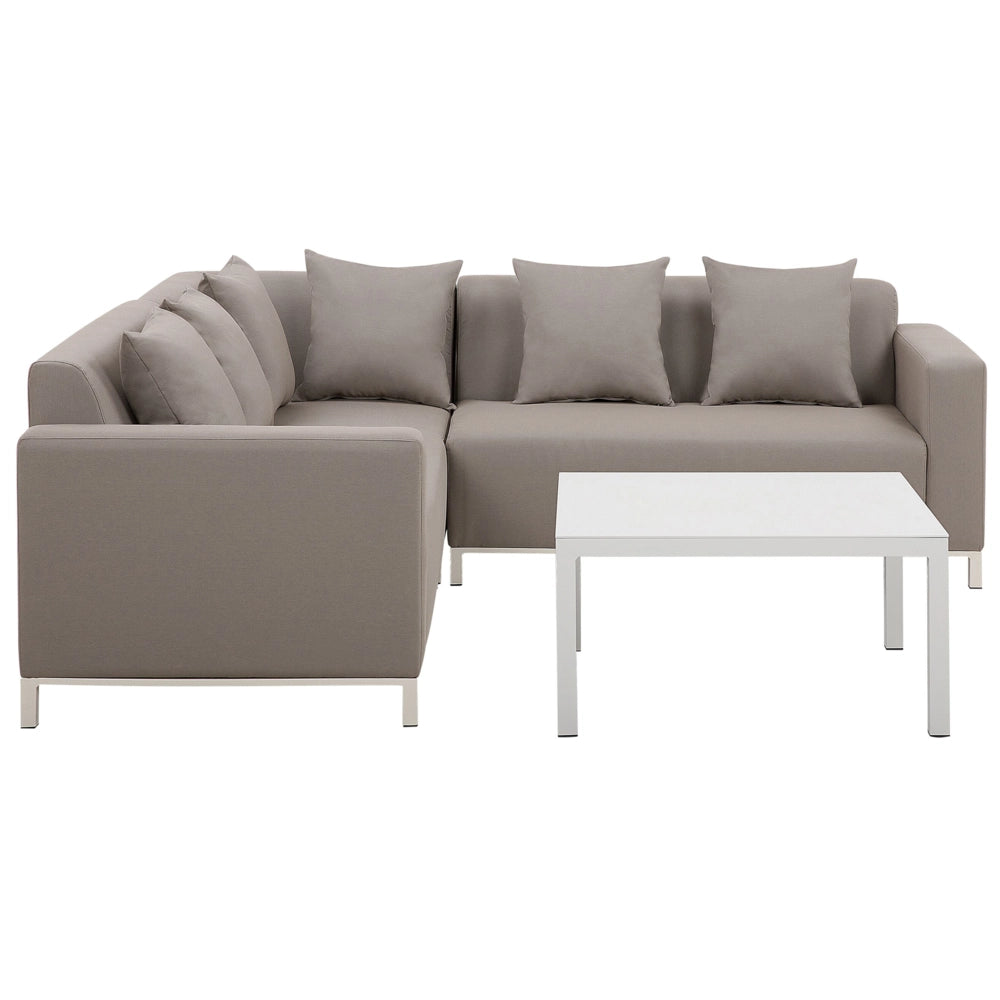 Set di 6 divani componibili per esterni con struttura in alluminio color tortora con cuscini destro