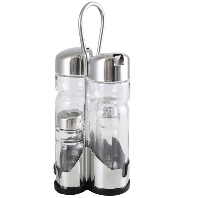 MAURY'S CONDÌ MENAGE DA TAVOLA RISTORANTE 4PZ INOX SALE PEPE OLIO ACETO CON VERSATORE