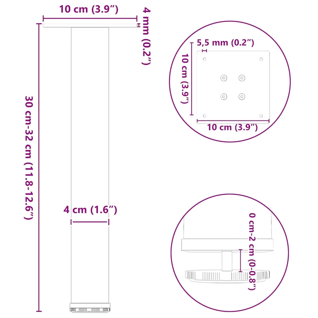 Set di 4 gambe moderne regolabili per tavolino da caffè 30 x 32 cm in acciaio antracite 02_0056748