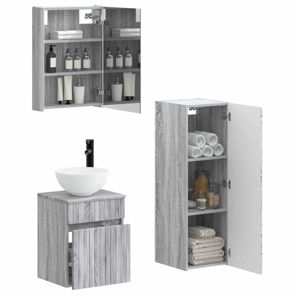 Set di mobili per il bagno 4 pcs Sonoma grigio 3407476
