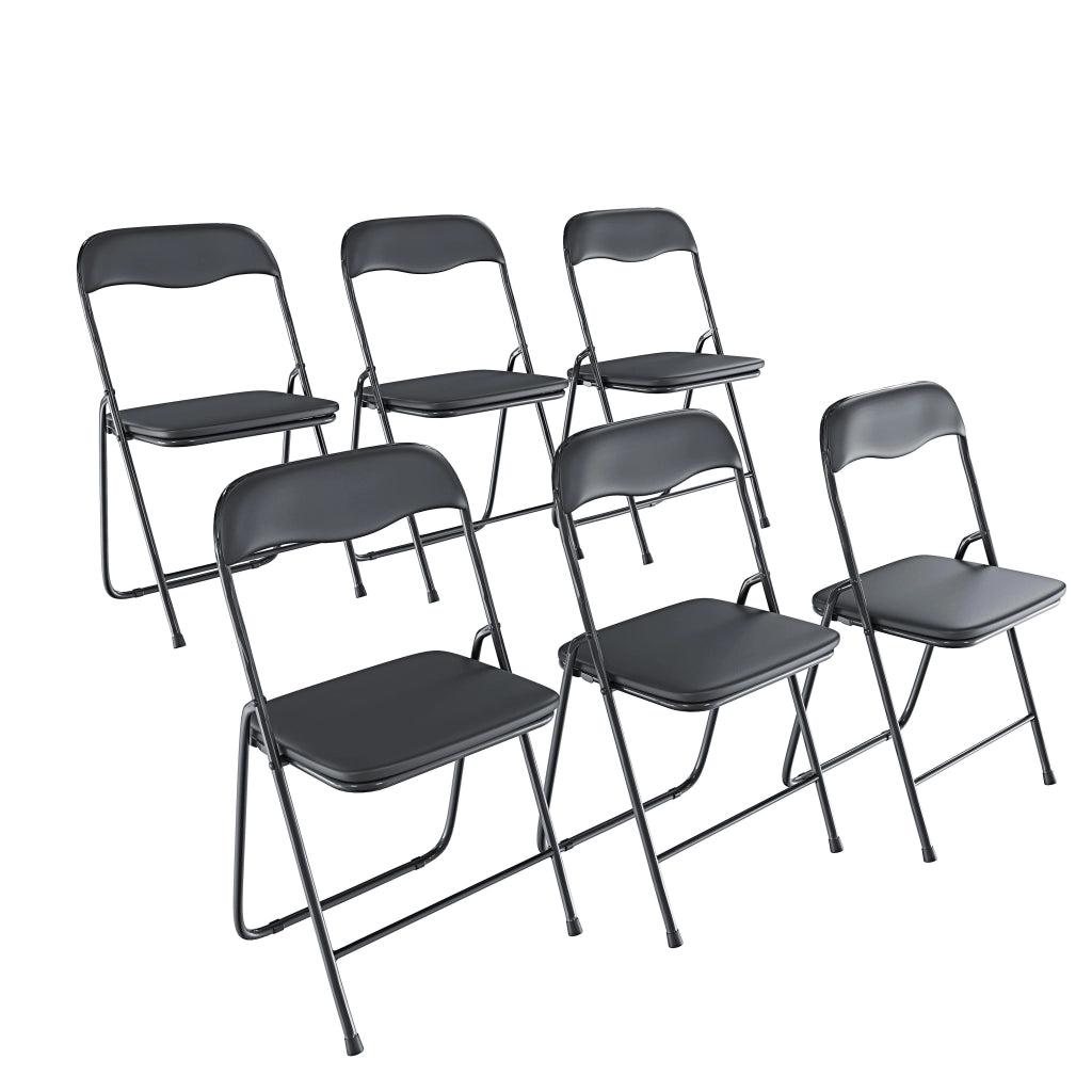 Set da 6 Sedia Pieghevole Slim Opaca in Metallo Sedie Salvaspazio per Ufficio Casa Campeggio Salotto Cucina In Ecopelle con Comoda Seduta Imbottita 78 x 44 x 44 cm (Nero)