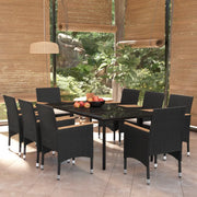 Set Mobili da Pranzo da Giardino 9 pz con Cuscini Nero cod mxl 48745
