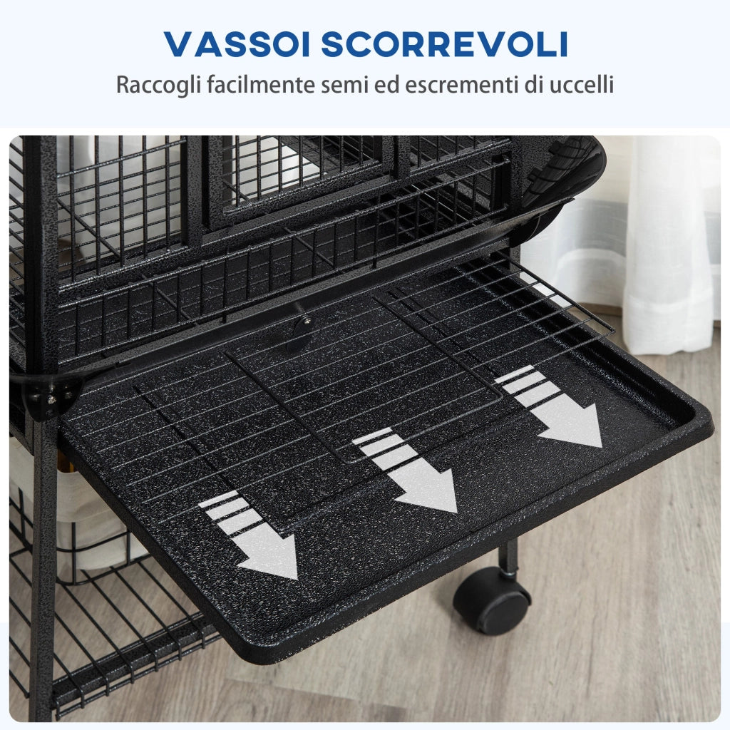 Voliera Gabbia per Pappagallini 62,5x62,5x156 cm in Acciaio Grigio
