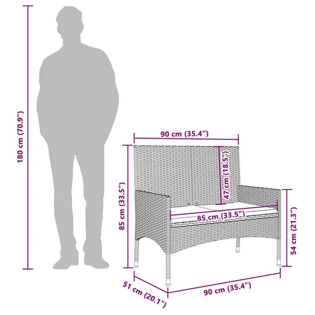 Panca da Giardino a 2 Posti con Cuscini in Polyrattan Grigio 319489