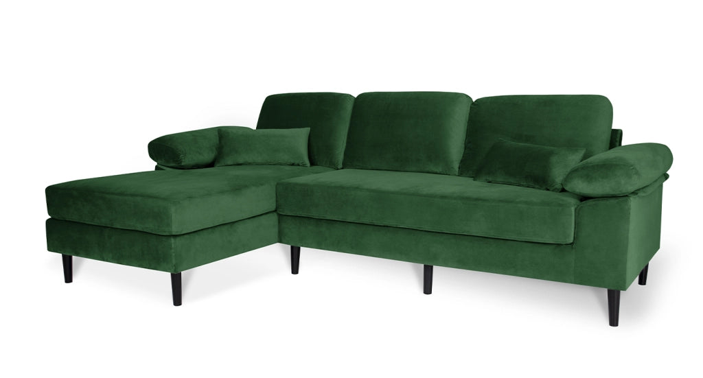 Divano angolare 3 posti con chaise longue sinistra velluto verde scuro - Washington - DI-WA30VLT-CLSX