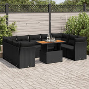 Set Divani da Giardino 10pz con Cuscini in Polyrattan Nero 3326967