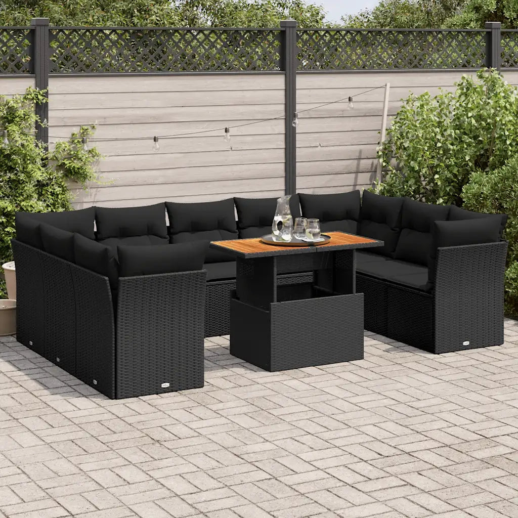 Set Divani da Giardino 10pz con Cuscini in Polyrattan Nero 3326967