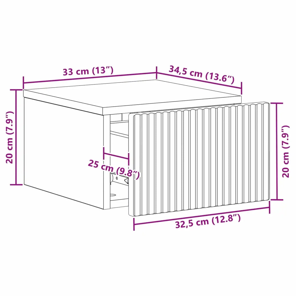 Mobiletto da notte a muro Legno antico 33 x 34,5 x 20 cm