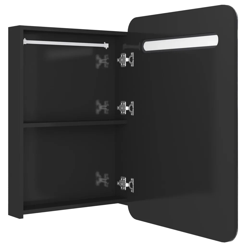 Armadietto Bagno con Specchio e LED-Mobile bagno con specchio Nero Lucido 60x11x80 cm