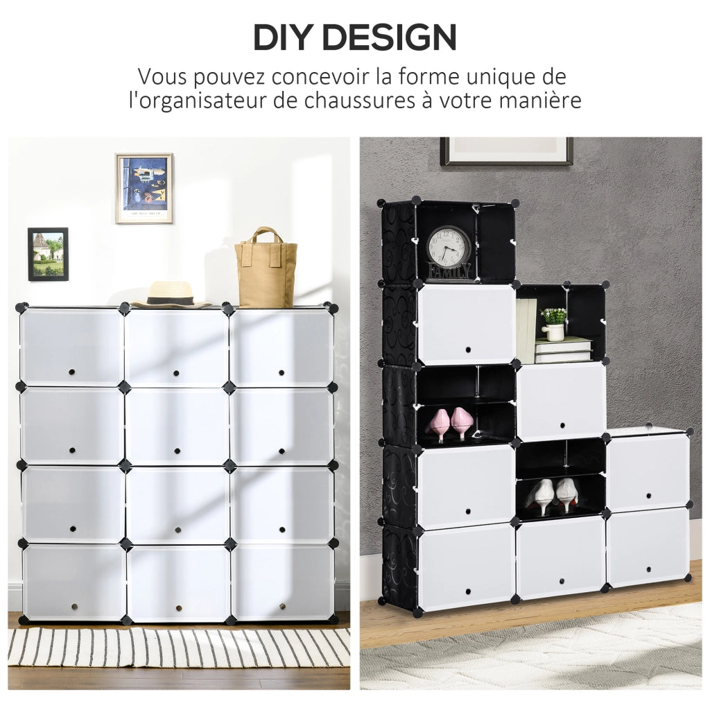 Cassettiera 12 cassetti con ante e ripiani ¨C Zephmum ¨C 125x32x125 cm nero