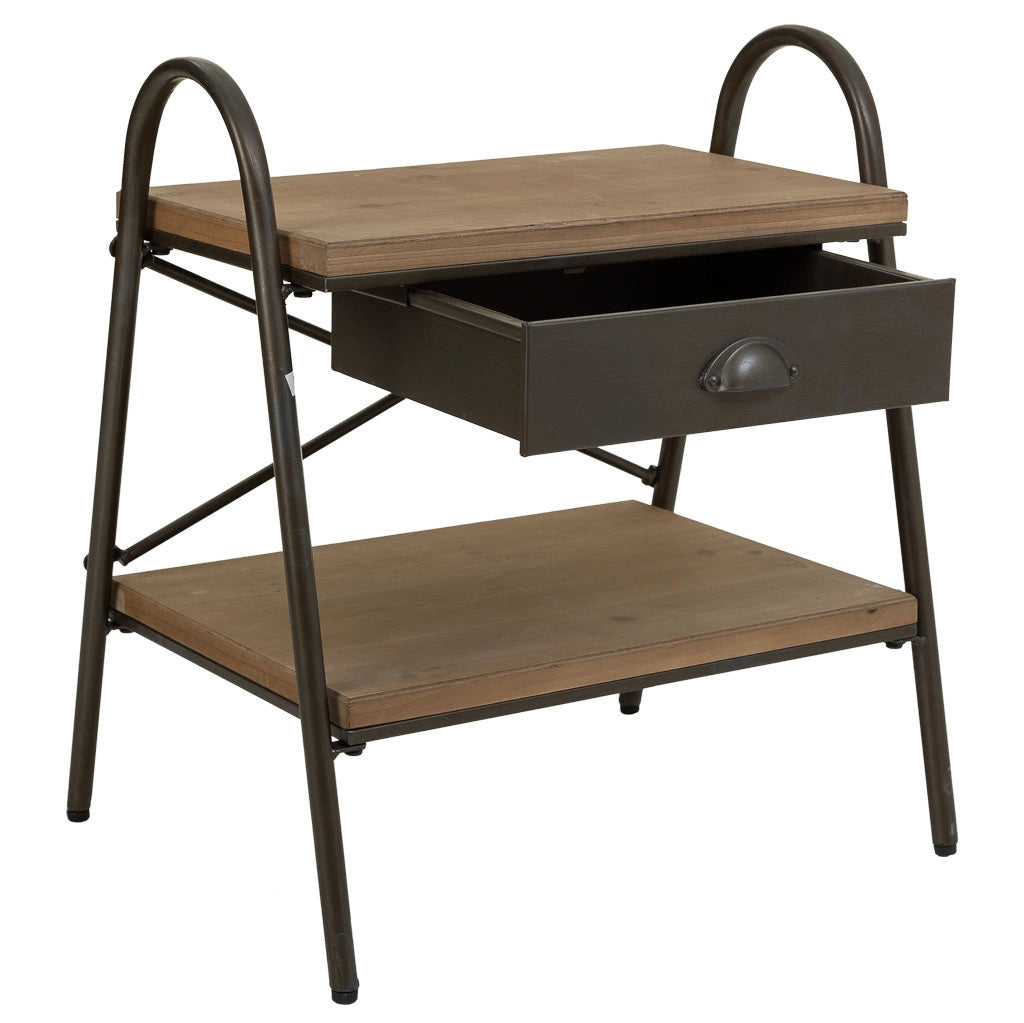 Tavolino in legno e metallo marrone 52x42x60h cm