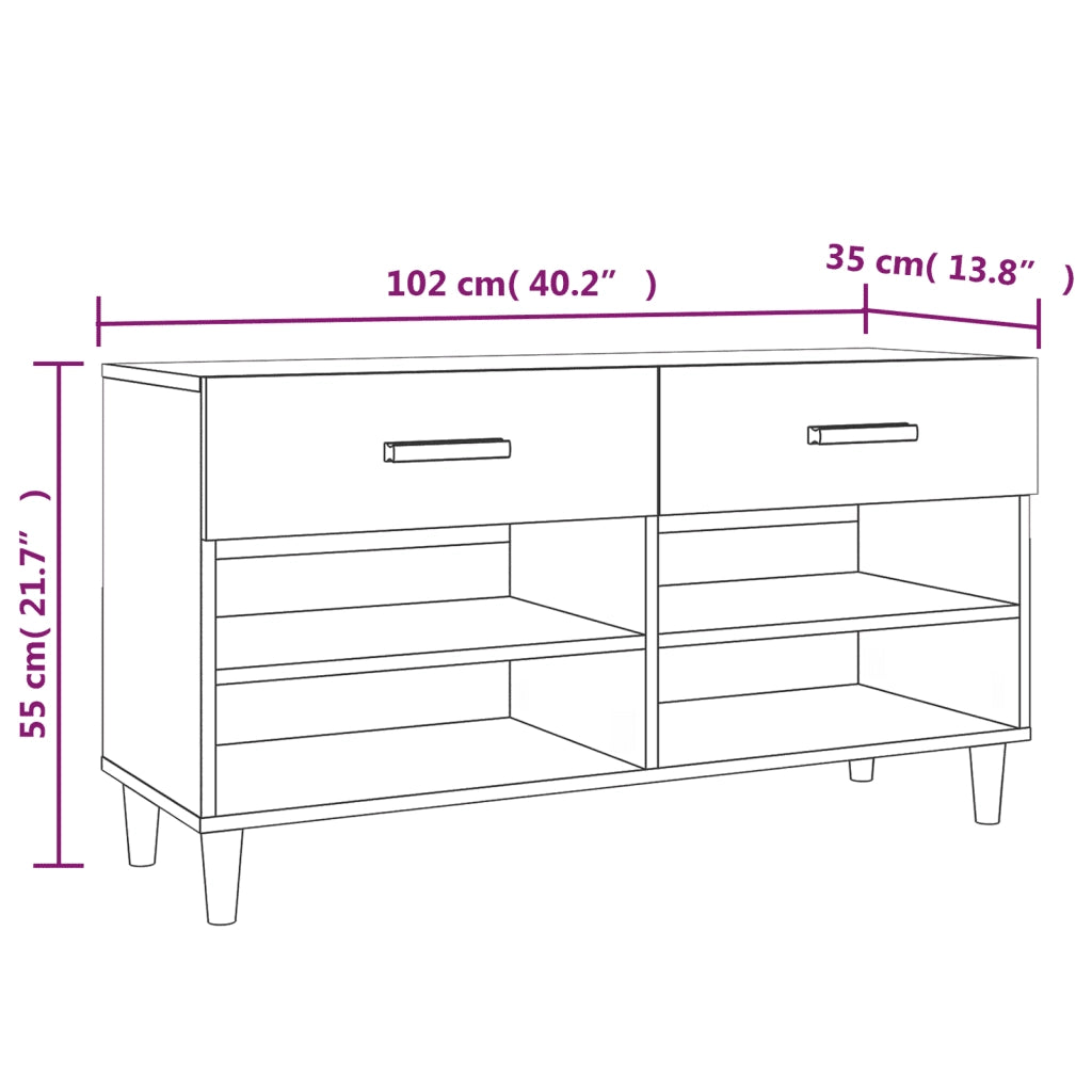 Scarpiera Bianco Lucido 102x35x55 cm in Legno Multistrato
