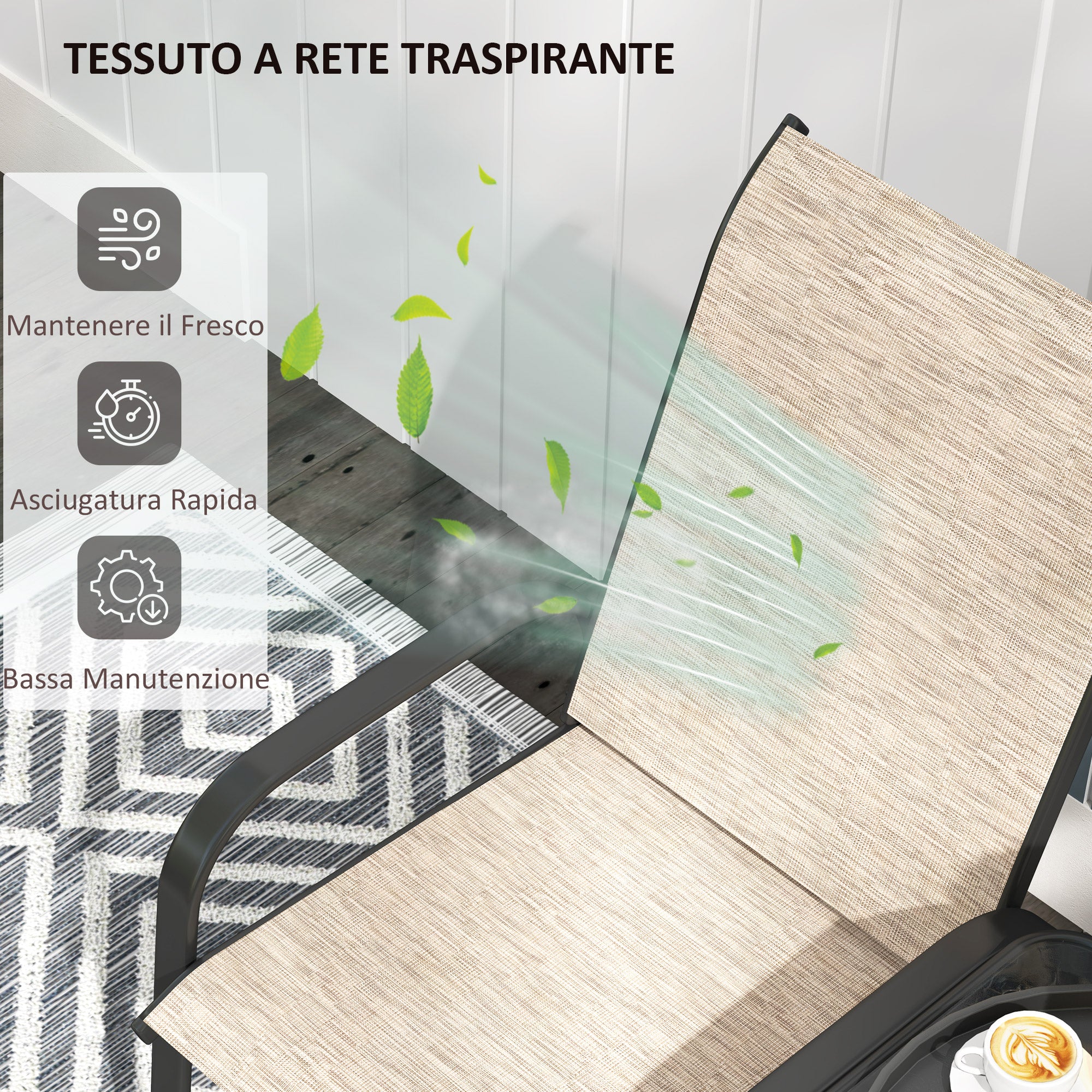 Panchina 2 Posti da Giardino 152x72x95 cm con Braccioli e Tavolino Basso Centrale in Vetro Marrone e Nero