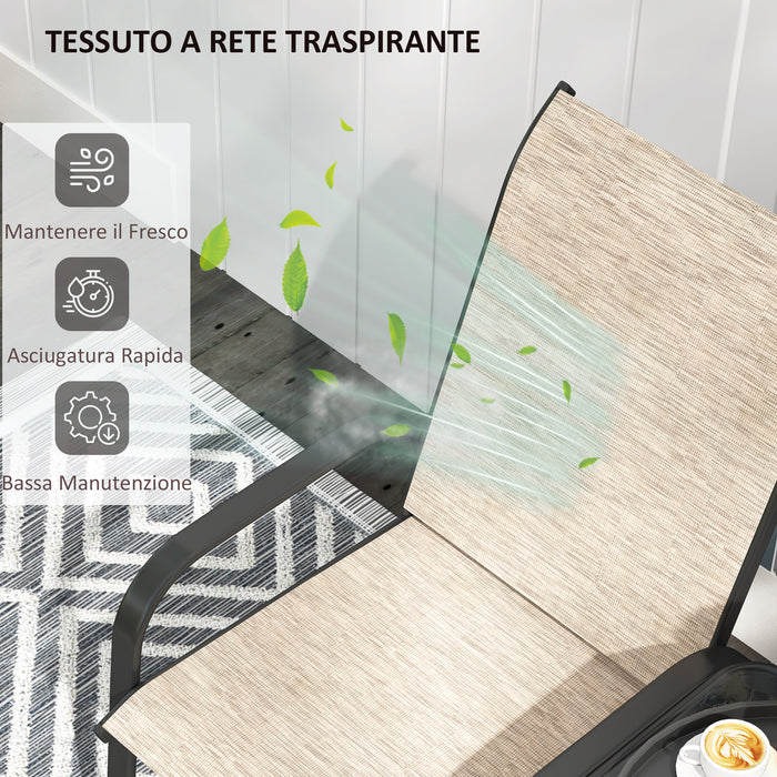 Panchina 2 Posti da Giardino 152x72x95 cm con Braccioli e Tavolino Basso Centrale in Vetro Marrone e Nero