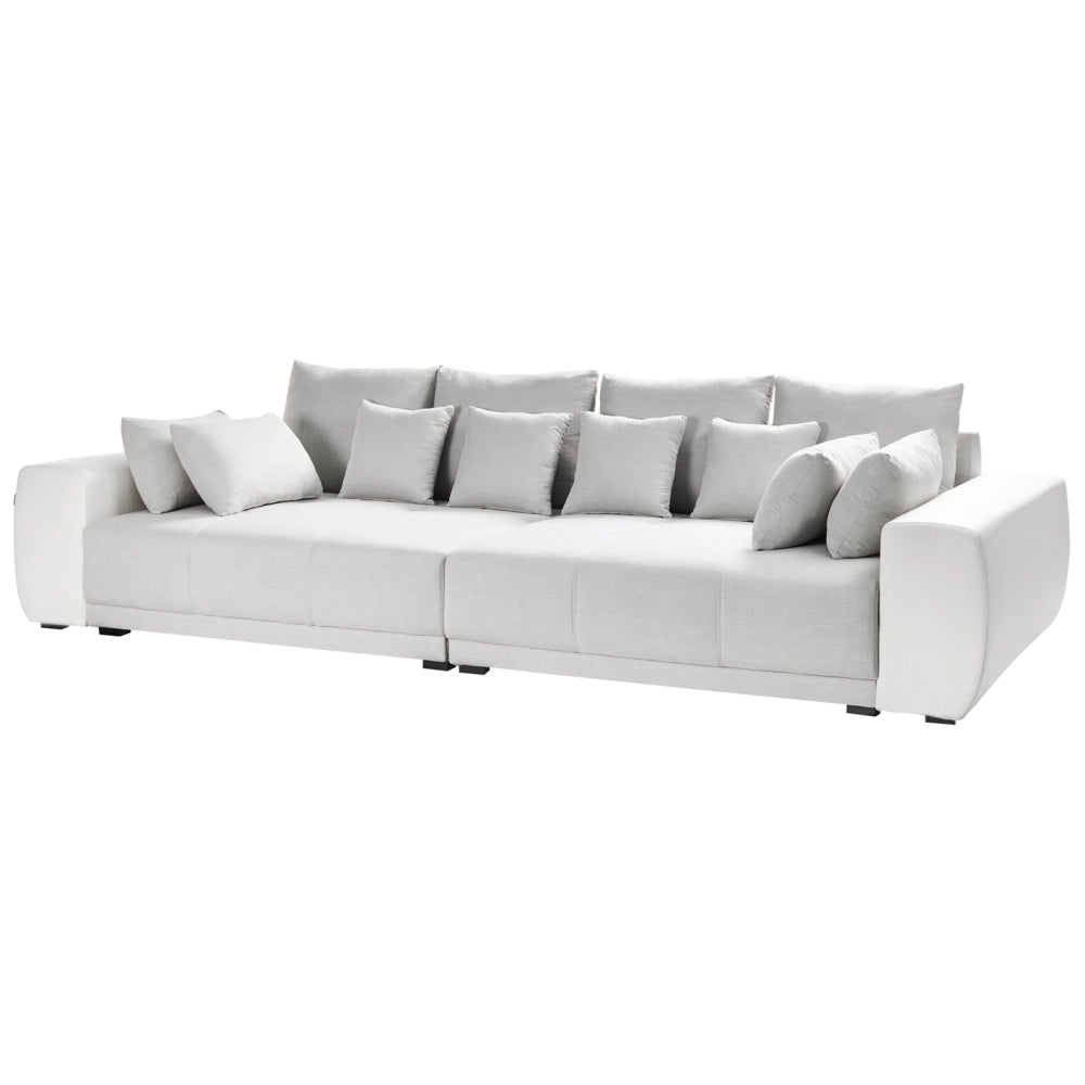 Divano con 8 cuscini grigio chiaro con rivestimento in tessuto crema 4 posti cuscino schienale
