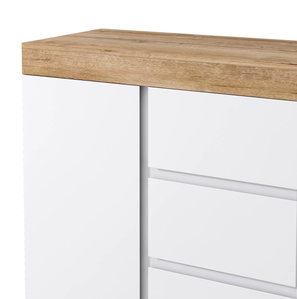Comò classico bianco e rovere con 3 cassetti e 2 ante