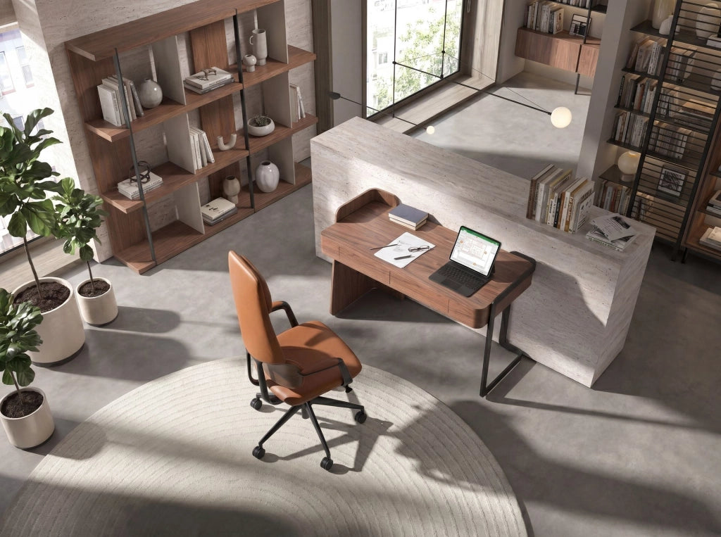 Sedia da ufficio girevole in similpelle marrone