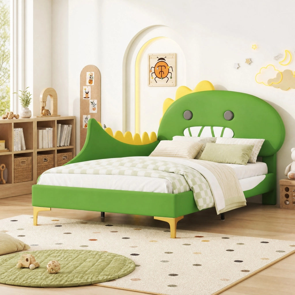 Letto singolo per bambini dinosauro verde 90x200 cm