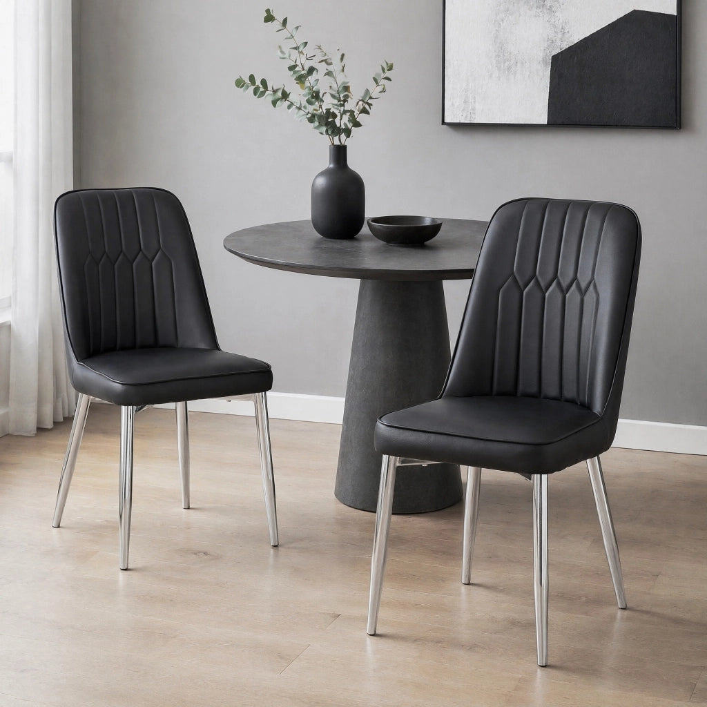 SEDIA DA PRANZO NERA IN PU CON GAMBE IN METALLO ARGENTO 89 CM