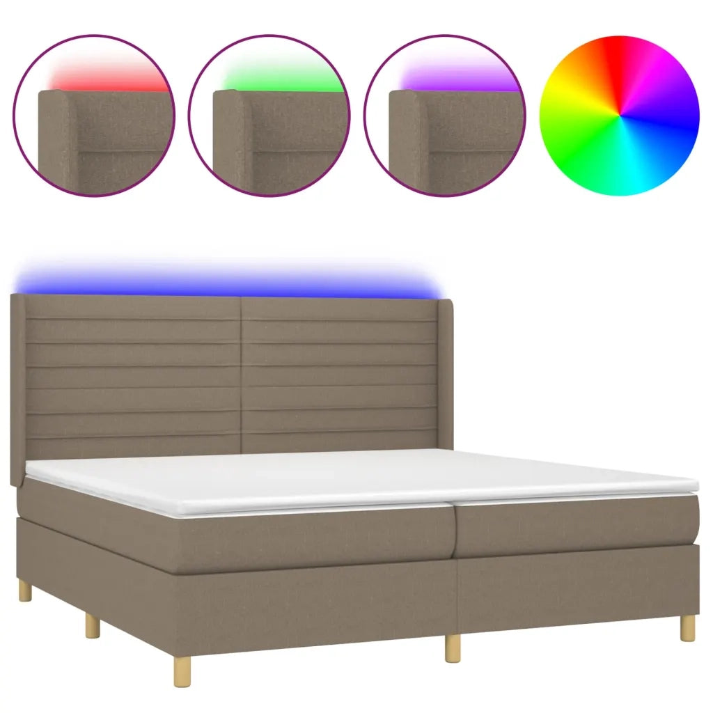 Letto a Molle Materasso e LED tortora 200x200cm in Tessuto cod mxl 59208