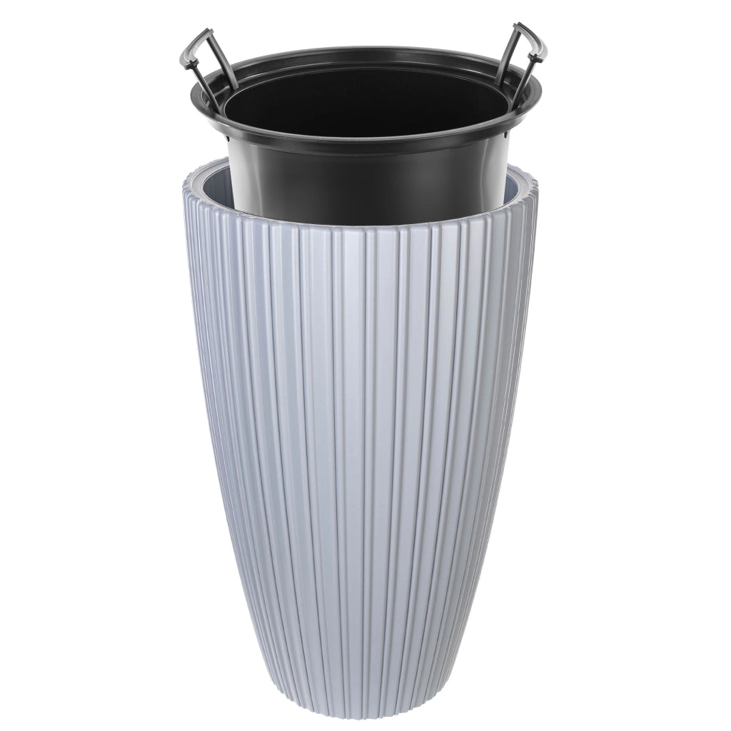 Vaso da fiori KADAX da 30 cm con coperchio e inserto, vaso in plastica grigio