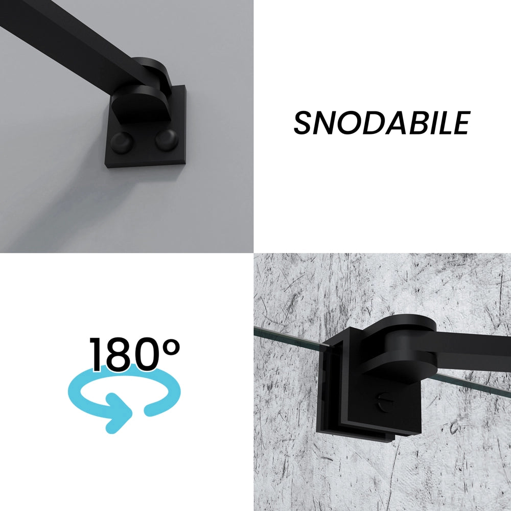 Box doccia angolare a soffietto 80x80 in vetro temperato trasparente con profili nero opaco Neos