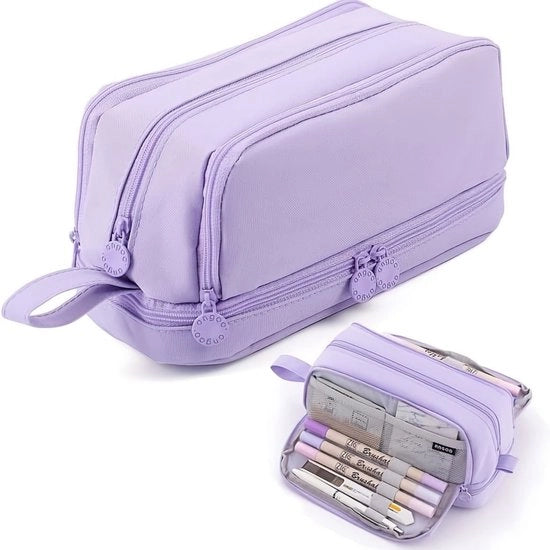 Etui a 4 strati con grande capacità, un must-have per studenti e personale amministrativo, impermeabile, duraturo e portatile con manico, lavanda-ghiaccio.