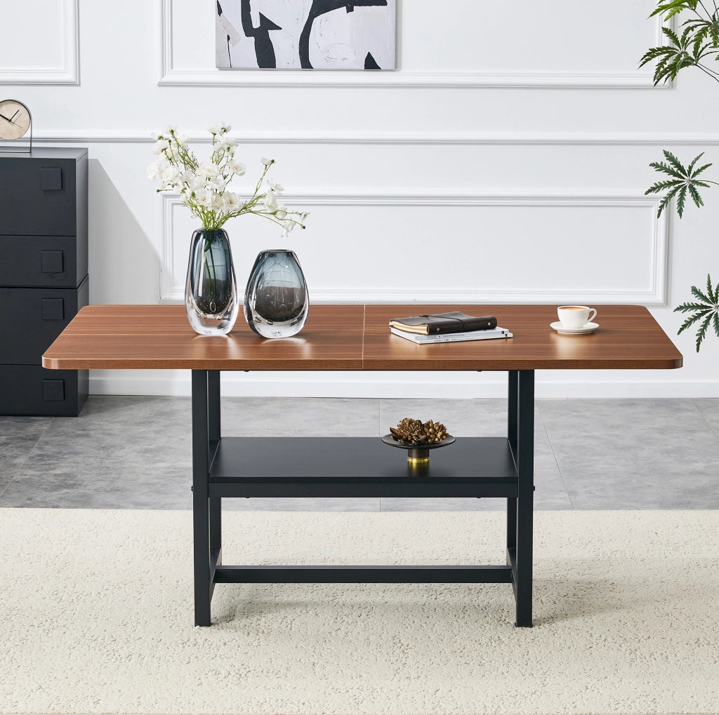 Tavolo da pranzo rettangolare 160 cm noce e metallo nero