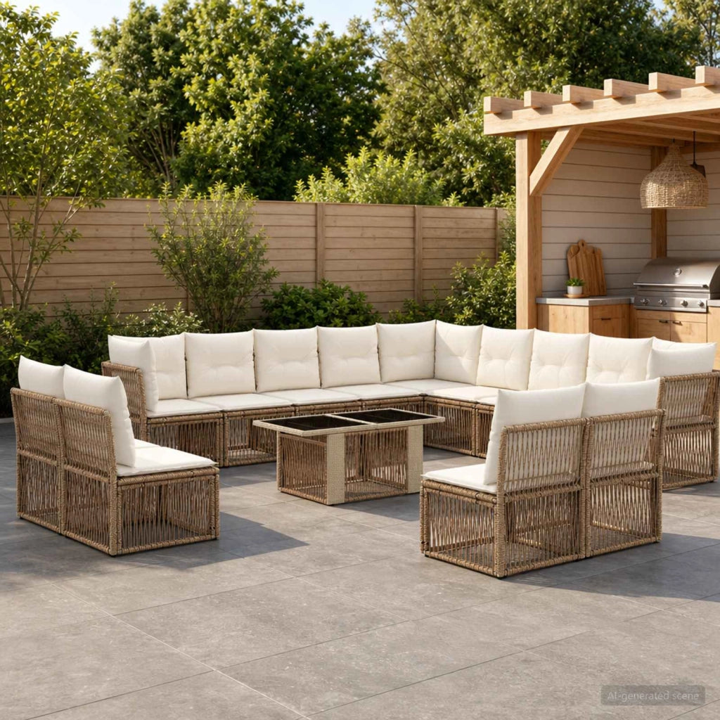 Set Divano da Giardino 14 pz Grigio polyrattan 3436563