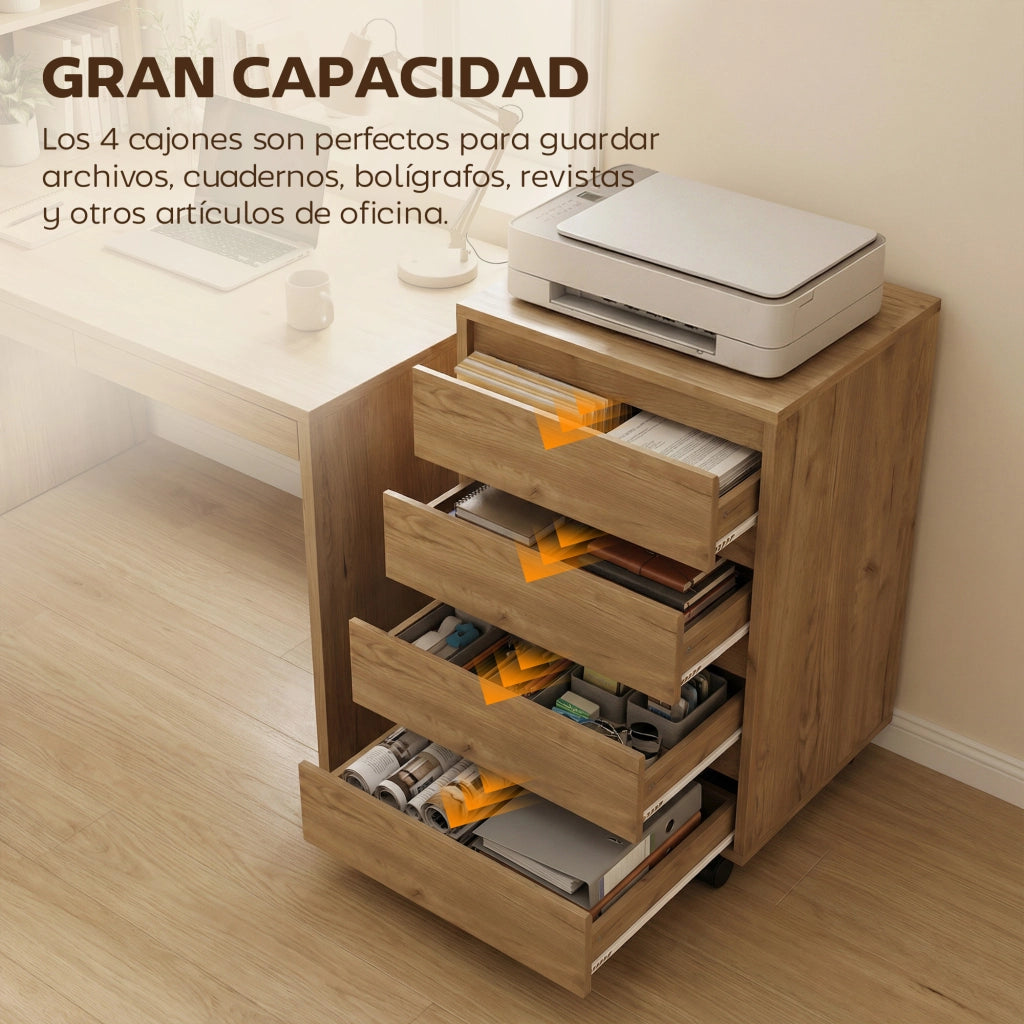 Scrivania con 4 Cassetti e Ruote ¨C zephmum ¨C Marrone 46x40x65 cm