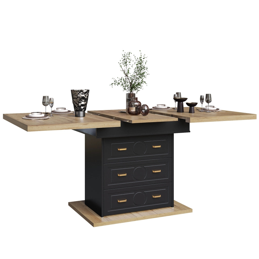 Tavolo allungabile con 2 cassetti e vano con chiusura magnetica in MDF e metallo per cucina e soggiorno naturale