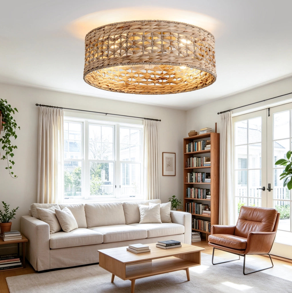 VENTILATORE DA SOFFITTO Rattan con 4 Portalampade E26, Rame